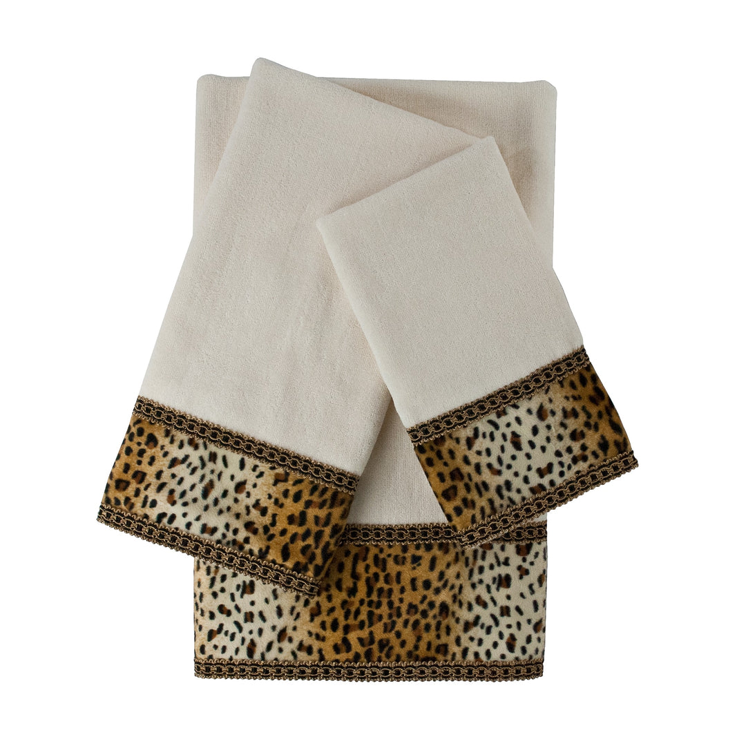 Panthera Ecru 3-piece Embellished Towel Set Off-white Animal