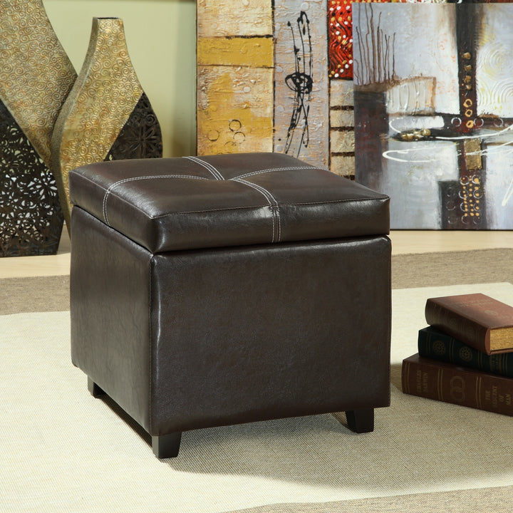 Treasure Espresso Vinyl Storage Cube/ Ottoman Brown Modern Contemporary Solid Square Wood