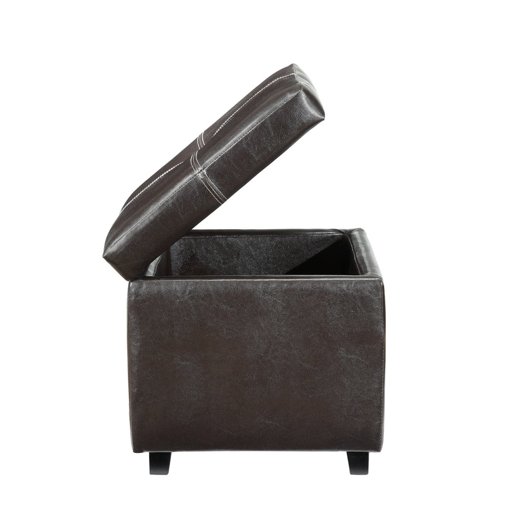 Treasure Espresso Vinyl Storage Cube/ Ottoman Brown Modern Contemporary Solid Square Wood