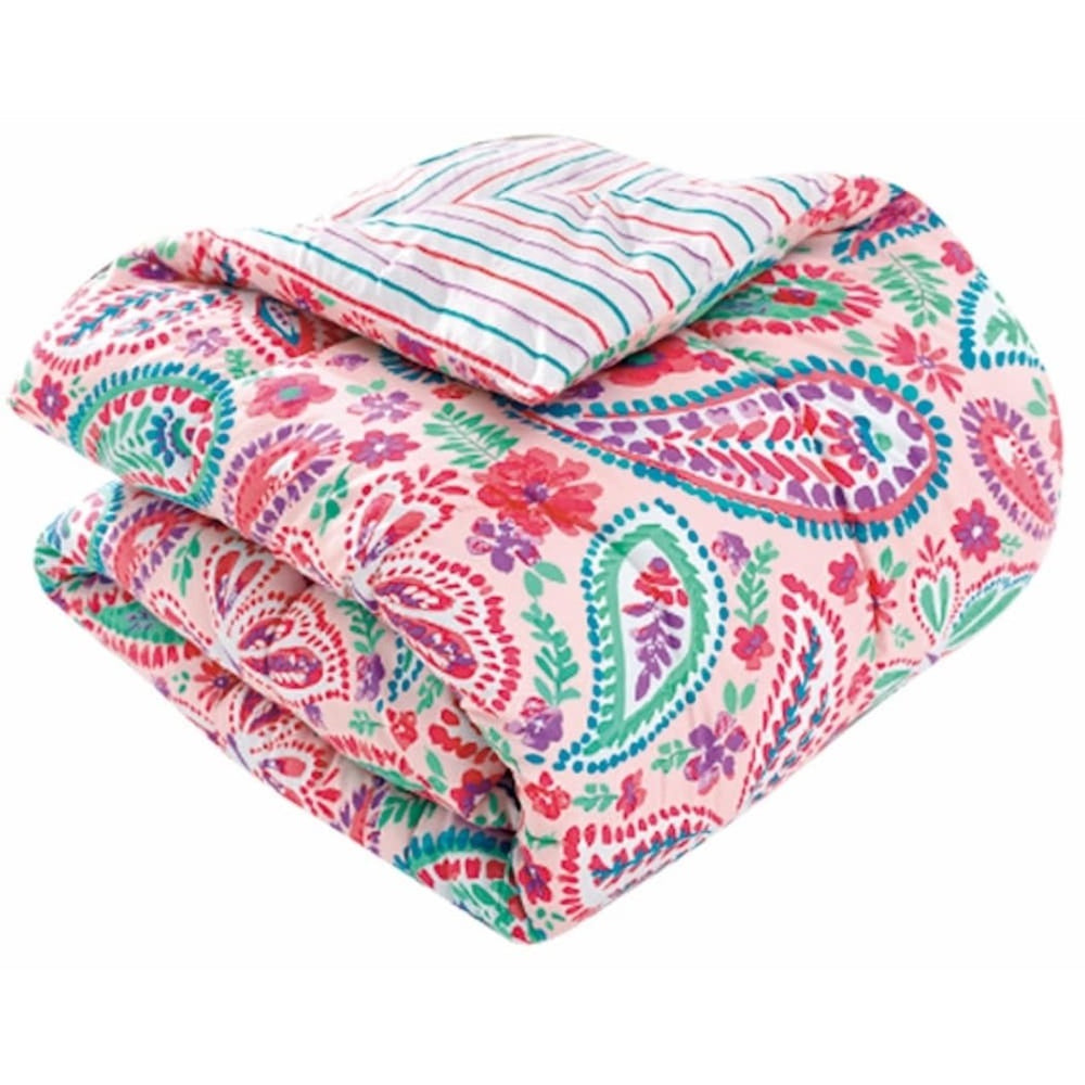 Kids Girls Teen Paisley Comforter Set Swirls Bedding Butterfly Pillow Hippie ThemedReversible Water Stripes Polyester