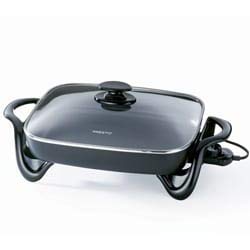 Cast 16-inch Electric Skillet with Glass Lid Black Metal Variable Temperature