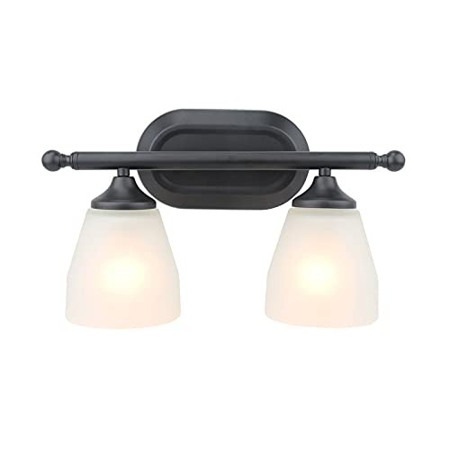 2-light Vanity Light in Matte Black Finish with Frosted White Glass Shades 14.62 - Diamond Home USA