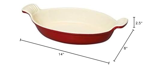 French Enameled Cast Iron 11-inch Oval Casserole Red Grey Oven Safe - Diamond Home USA