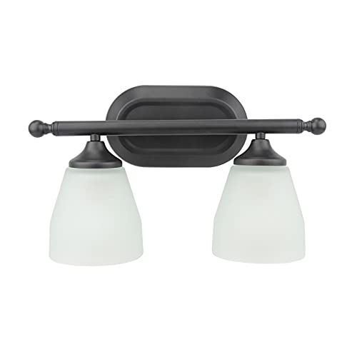 2-light Vanity Light in Matte Black Finish with Frosted White Glass Shades 14.62