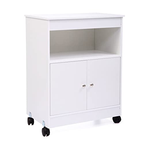 White Microwave Storage Cabinet with Universal Wheel 24 * 14.6 * 30.8 Modern - Diamond Home USA
