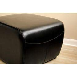 Black Bi-cast Leather Ottoman Modern Contemporary Solid Oval Foam Upholstered - Diamond Home USA