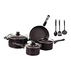 10-Piece Non Stick Cookware Set Black Metal Steel 10 Piece