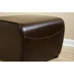 Brown Bi-cast Leather Ottoman Modern Contemporary Solid Rectangle Foam Wood Made - Diamond Home USA