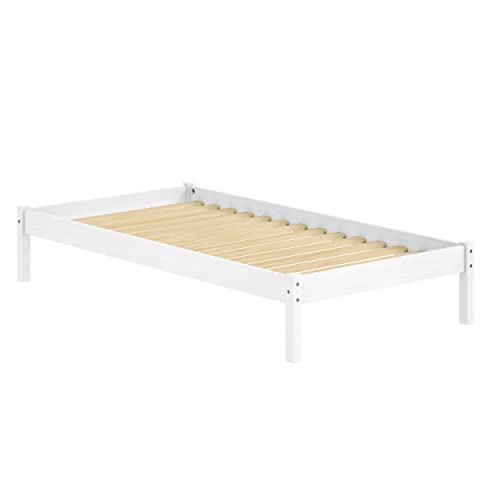 Urban Home Furniture Pine Wood Basic Platform Bed Frame Wood Slat Supports No White - Twin - Diamond Home USA