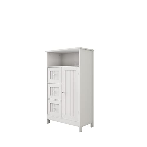 Bathroom Standing Storage Cabinet with 3 Drawers White Modern Contemporary Wood - Diamond Home USA