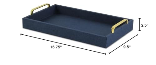 Navy Blue Linen and Wooden Tray 18 W X 14 D 7 H Rectangle Wood Medium - Diamond Home USA
