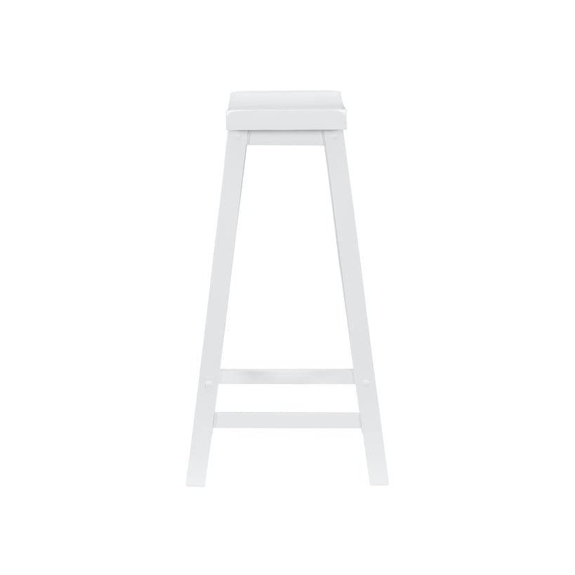 Backless Farmhouse Saddle Bar Stool White Rustic Wood Painted Footrest - Diamond Home USA