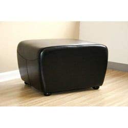 Black Bi-cast Leather Ottoman Modern Contemporary Solid Oval Foam Upholstered - Diamond Home USA