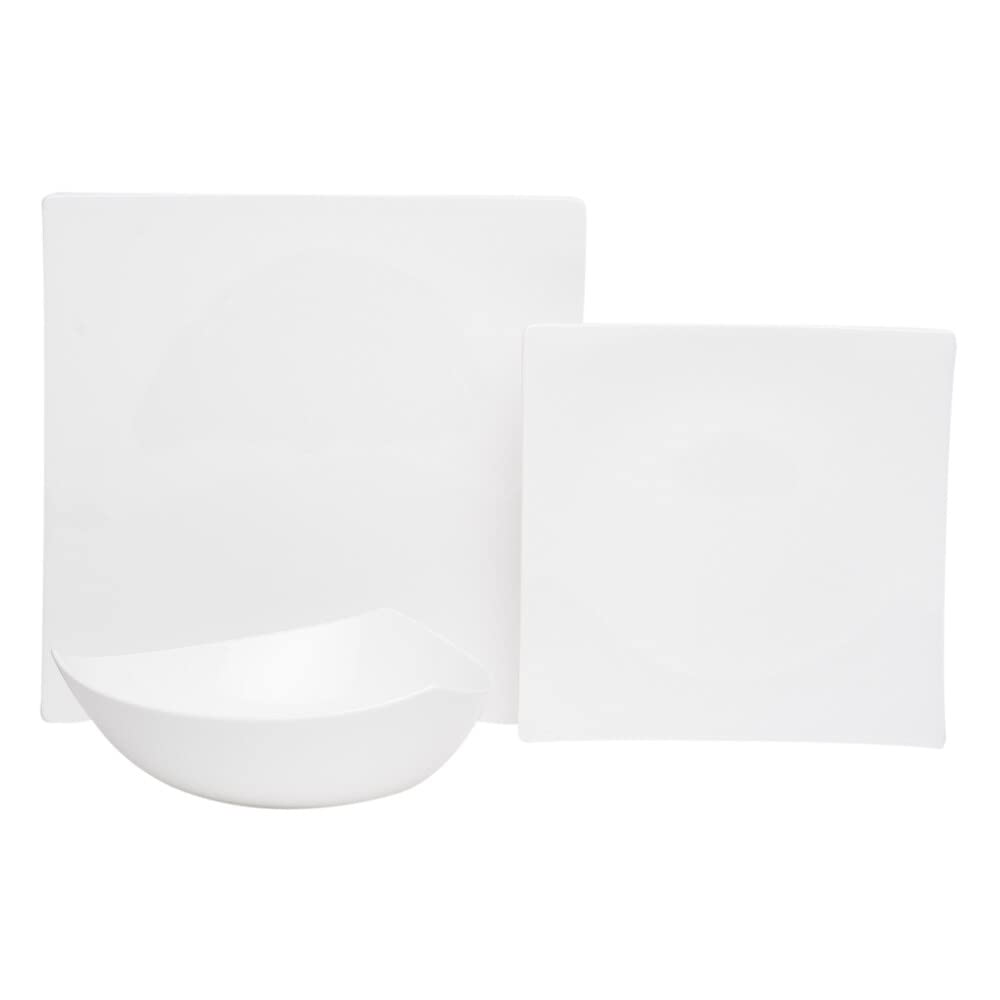 Metropolitan Dinner Plate Set Of 6 White Solid Formal Modern Contemporary Square - Diamond Home USA
