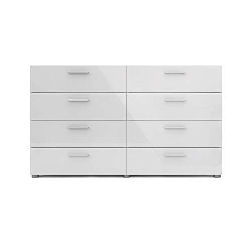 Levan Home Contemporary 8 Drawer Double Bedroom Dresser in White with Modern - Diamond Home USA