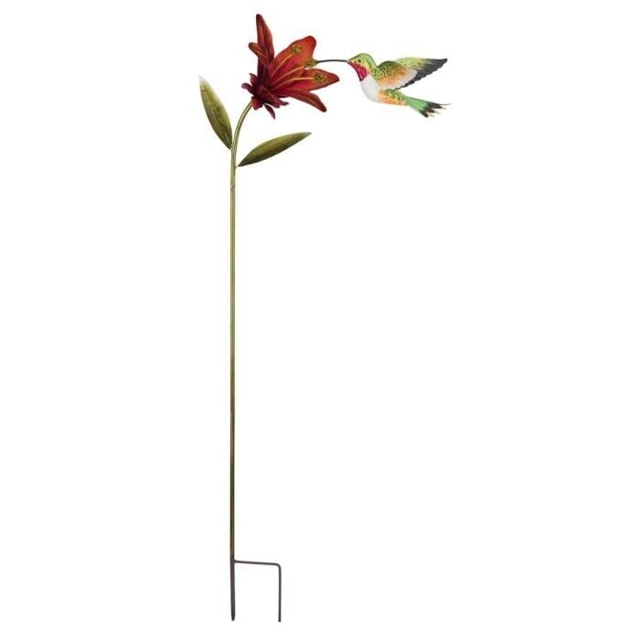 Hummingbird Flower Stakes Ruby Throated Multi Color Metal - Diamond Home USA