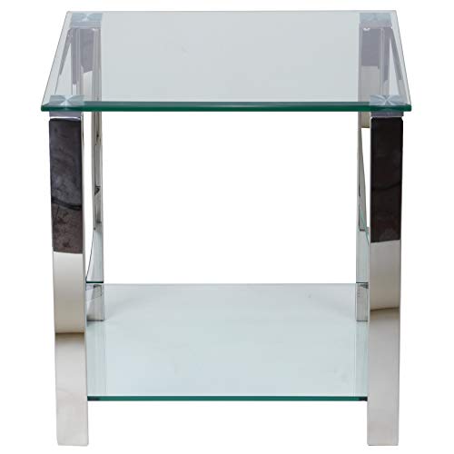 Double Shelf Glass Stainless Steel Frame 20-inch Contemporary End Table Silver - Diamond Home USA