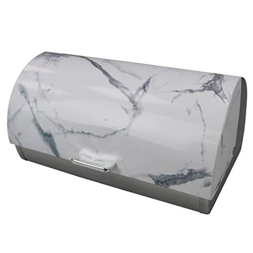Marble Like Roll Top Lid Steel Bread Box White Handmade