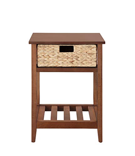 Acme Chinu Wooden Accent Table with Woven Basket in Walnut and Natural - Diamond Home USA