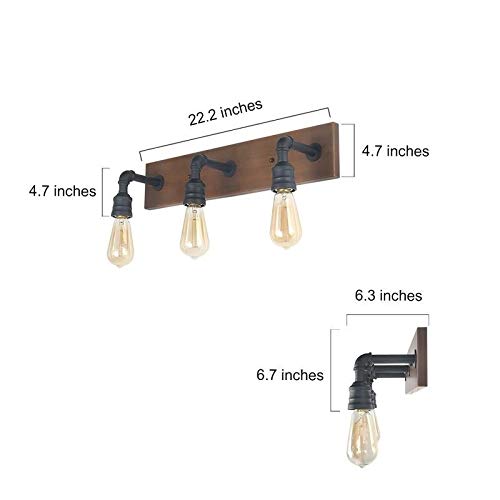 Farmhouse 3-Lights Black and Faux Wood Bathroom Vanity Wall Lighting Sconce - - Diamond Home USA