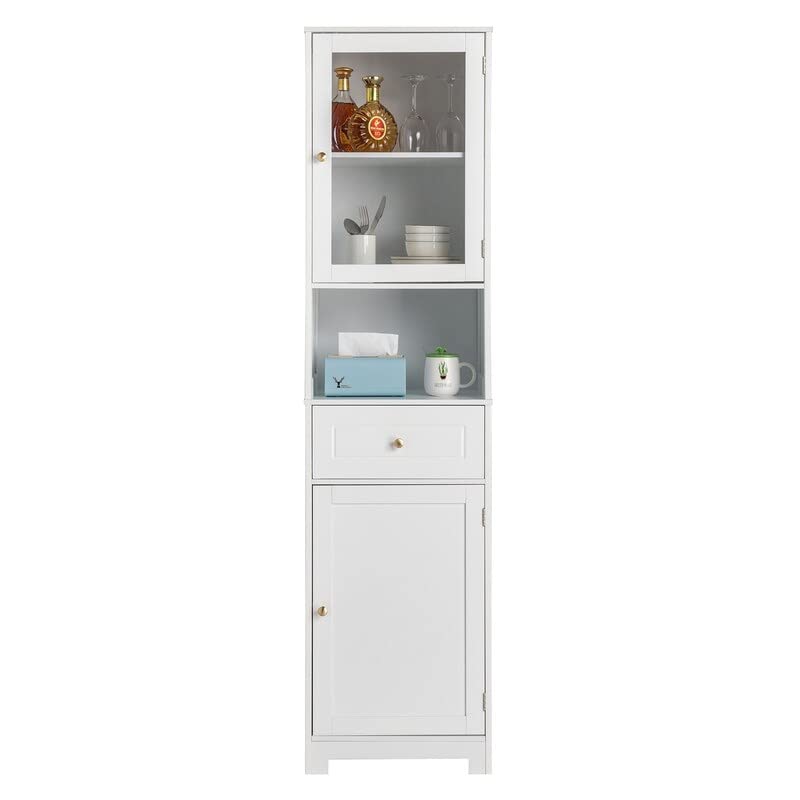 White MDF Bathroom Cabinet Modern Contemporary MDF Wood Finish Adjustable - Diamond Home USA