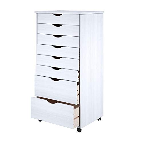 Solid Wood 6 Plus 2 Drawer Wide Roll Cart - White Traditional Rolling - Diamond Home USA