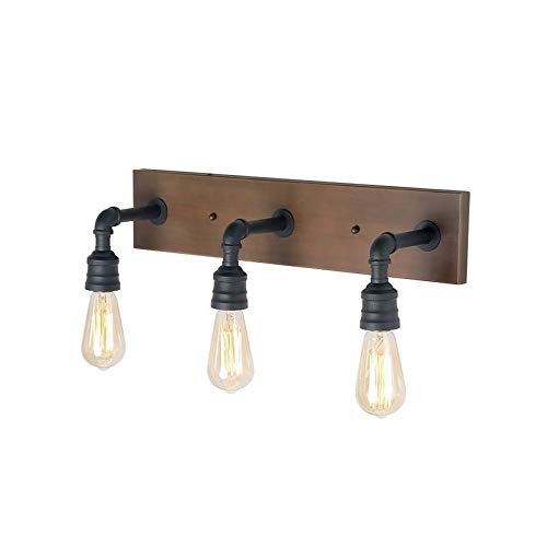 Farmhouse 3-Lights Black and Faux Wood Bathroom Vanity Wall Lighting Sconce - - Diamond Home USA