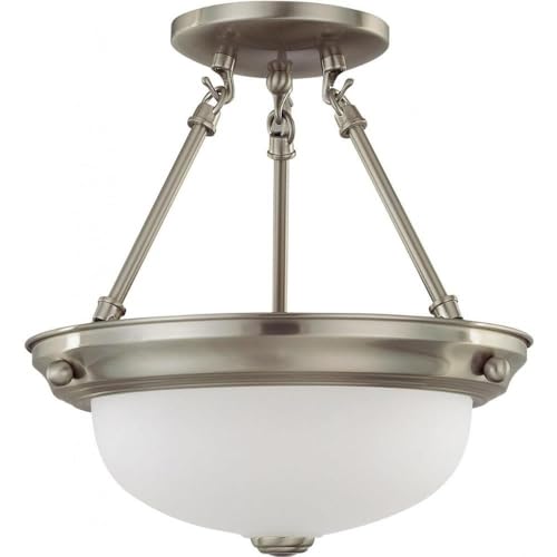 NUVO 60/3244 Two Light Semi Flush Mount Brushed Nickel/Frosted Glass - Diamond Home USA