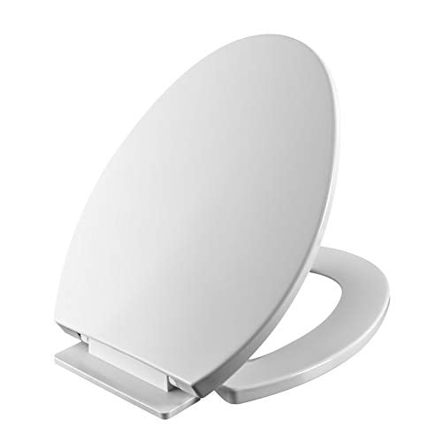 Slow Close Elongated Toilet Seat Cover Easy Install Clean Quiet White Plastic
