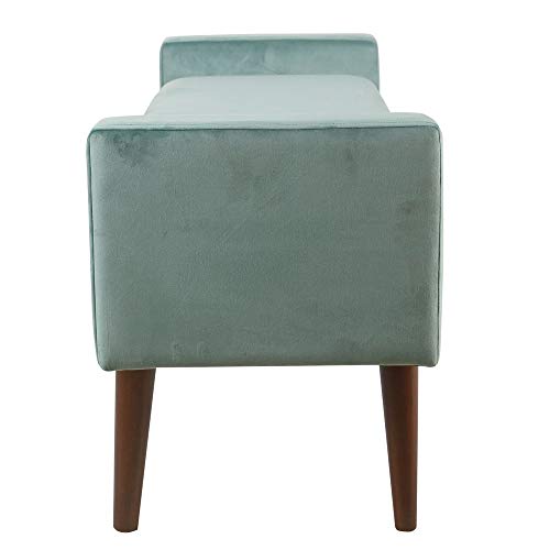 Velvet Storage Bench Blue Solid Mid-Century Modern Walnut Finish - Diamond Home USA