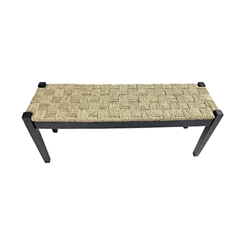 Shambles Seagrass Wood Bench Black Brown Striped Pattern Acacia Handmade - Diamond Home USA