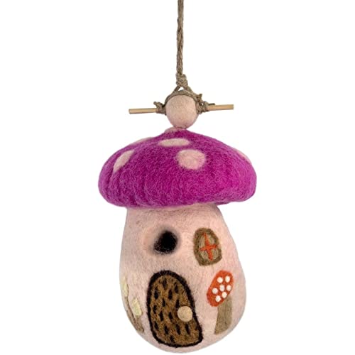 Handmade Felt Wild Magic Mushroom Birdhouse (Nepal) Purple Country Farmhouse
