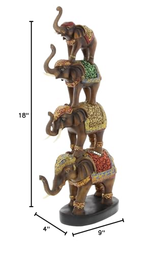 Brown Polystone Eclectic Sculpture Elephant 18 X 9 4 Animals Resin - Diamond Home USA
