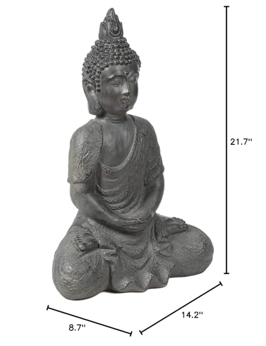 Gray Mgo 21.7in. H Meditating Buddha Garden Statue Grey Oriental Magnesium Oxide - Diamond Home USA