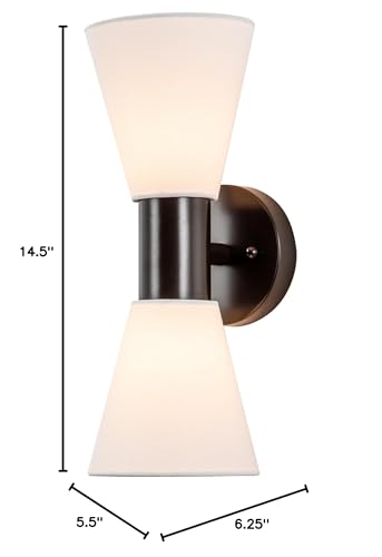 2-light Oil-rubbed Bronze Indoor Wall Sconce with Hourglass Linen Shade Orb - Diamond Home USA