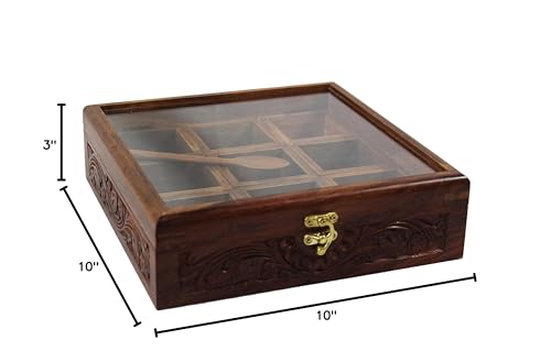 Rosewood Spice Organizer Box Brown Farmhouse Wood Finish Handmade - Diamond Home USA
