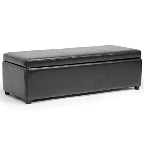 Black Bonded Leather Storage Bench Ottoman Modern Contemporary Solid Rectangle - Diamond Home USA