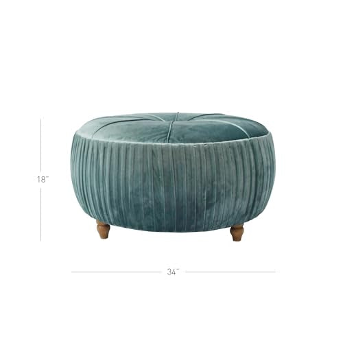 New Pacific Direct Helena Velvet Round Ottoman Ottomans & Cubes Emerald - Diamond Home USA