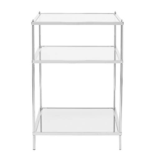 Glam Mirrored Side Table Chrome Silver Rectangle Glass Iron Metal Finish