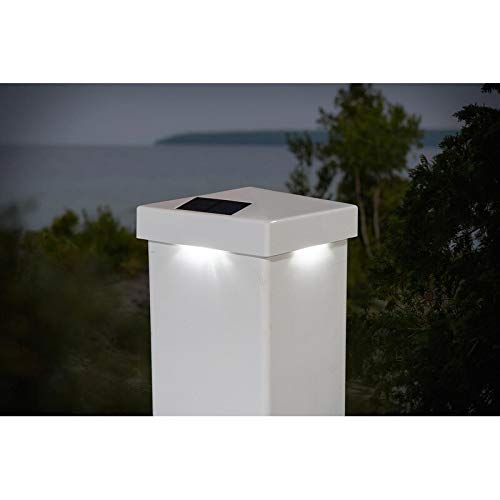 5x5 White PVC Pyramid Solar Post Cap (Set of 2) Bulbs Included - Diamond Home USA
