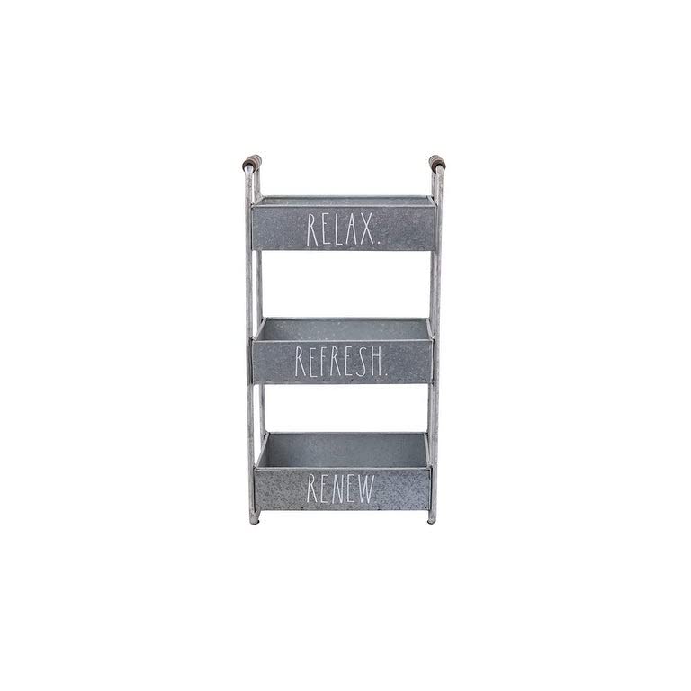 3 Tier Bath Organizer Relax Refresh Renew Silver Farmhouse Metal - Diamond Home USA