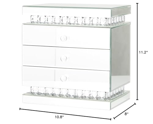 Silver Wooden Mirrored 3 Drawers Jewelry Box With Crystal Embellishments - Diamond Home USA