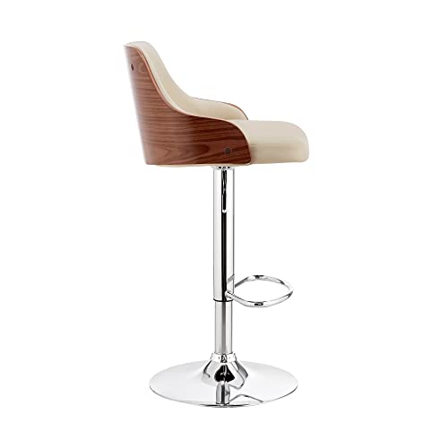 Cream Leather Adjustable Modern Bar Stool 41" X 19" Contemporary with Arms - Diamond Home USA