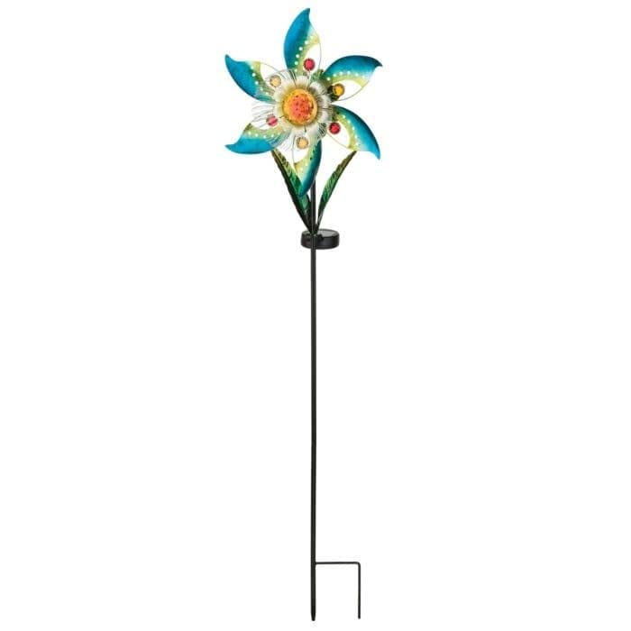 Blossom Solar Spinner Stake Blue Metal - Diamond Home USA