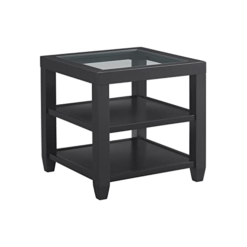 Glass Top 24" Tall End Table with Shelf Modern Contemporary Square Wood