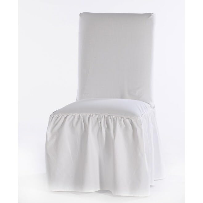Classic Slipcovers Ruffled Dining Chair slipcover with Bowtie (Single) White
