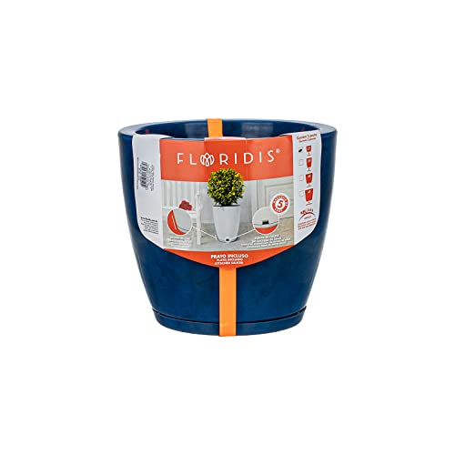 Resin Planter Indoor/Outdoor Drainage Hole and Saucer Amsterdan Floridis (XSmall Blue Marble Effect