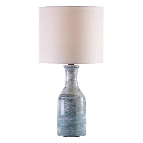 Bungalow Table Lamp in Blue and White Ceramic Swirl with Shade Transitional