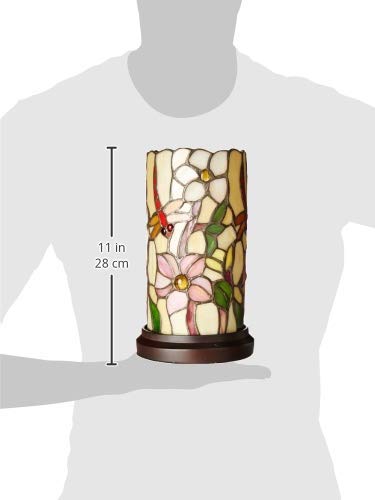 Tiffany Style Accent Lamp 10" Tall Stained Glass White Yellow Dragonfly Floral - Diamond Home USA