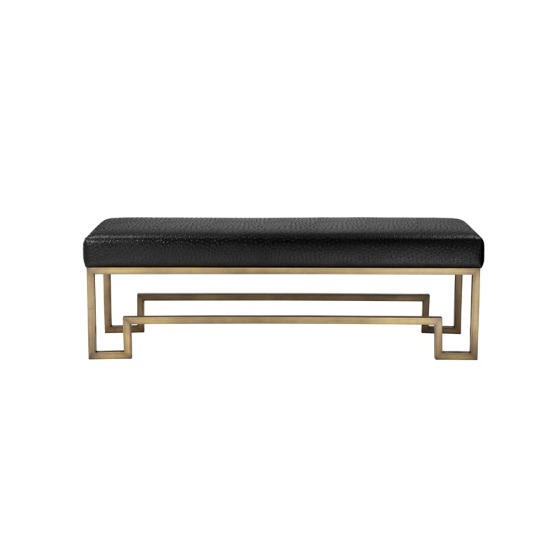 American Home Classic Laurence Steel and Fabric Bench in Brass and Black Brushed Brass/Black - Diamond Home USA